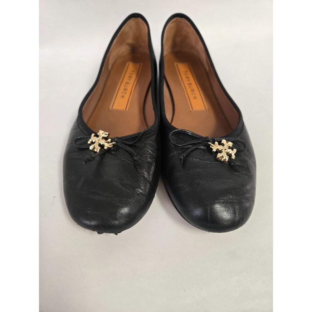 Tory Burch Soft Leather Charm Ballet Slipper Flat Shoes Size 7.5 Luxury